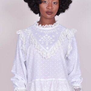 Ulla Johnson Noemie Blouse Pearl White Swiss Dot Lace Ruffle Victorian